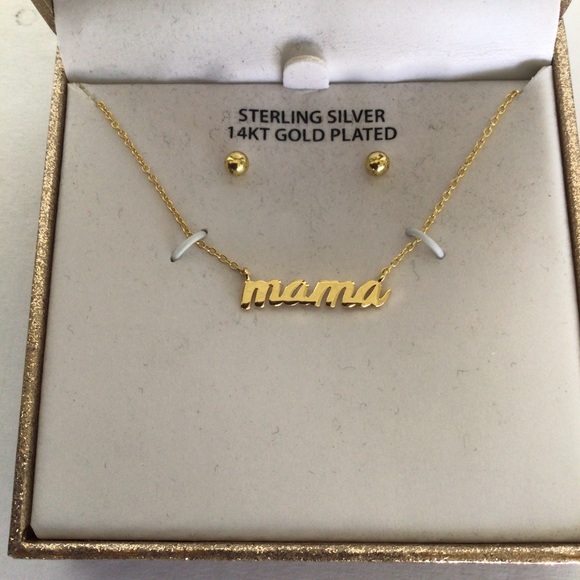 BRILLIANCE 14k GOLD PLATED STERLING SILVER MAMA NECKLACE & EARRINGS NWT - Picture 2 of 6